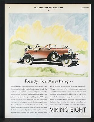 #ad 1930 Red Viking Eight Convertible Coupe Rumble Seat Golf Fred Cole Art Print Ad $9.99