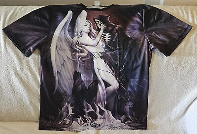 #ad GRIM REAPER ANGEL LADY WINGS FIRE FLAME HELL SKULL HORROR SCARY T SHIRT $14.55