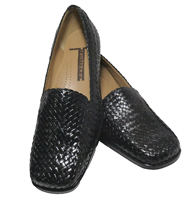 #ad Trotters Lori Womens Black Leather Woven Slip On Loafers Flats Shoe US 5.5M $29.99
