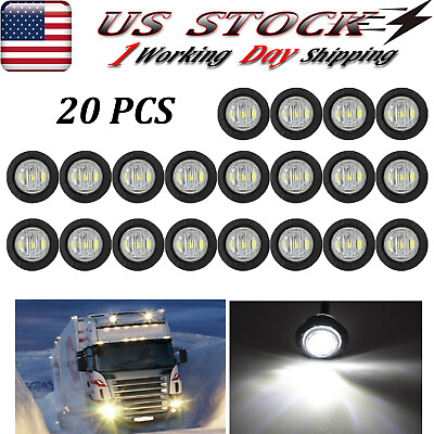 #ad 20x White Round 12V Marker Lights LED Truck Trailer Side Bullet Clearance Light $18.92