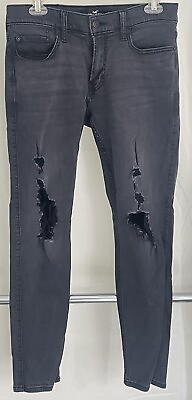#ad Hollister Mens Advanced Stretch Distressed Denim Black Skinny Jeans Size 30x30 $14.99