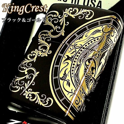 #ad ZIPPO Lighter Zippo King Crest Matte Black Gold 3 Sided Etching Engraving Co $116.61