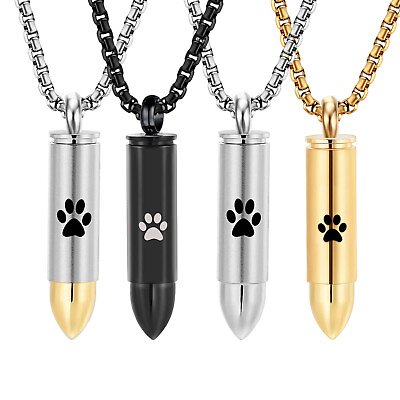 #ad Pet Dog Paw Print Urn Necklace Bullet Pendant for Ash Memorial Cremation Jewelry $12.34