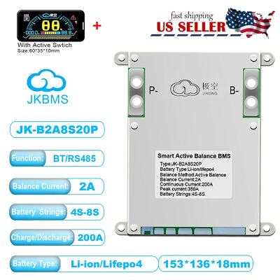 #ad #ad JK SMART BMS 4S 8S 200A LiFePo4 Li Ion Battery 2A Active Balance BT RS485LCD US $126.18