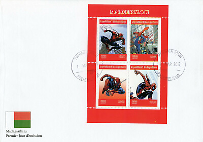 #ad Marvel Superheroes Stamps Madagascar 2019 FDC Spider Man Spiderman Comics 4v M S GBP 13.75