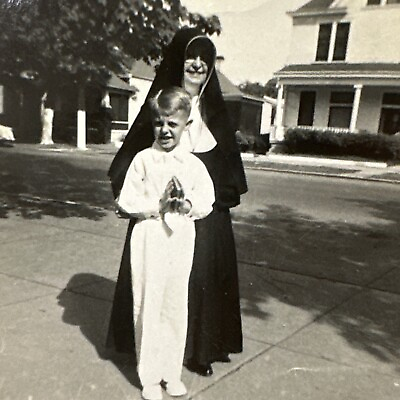 #ad VINTAGE PHOTO 1950s Nun With Little Boy Named Donnie Friedman Original Snapshot $9.99