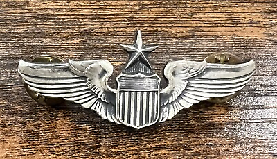 #ad WWII US Army Air Corps Senior Pilot Wings .925 Sterling Silver 2” Clutch Back $67.99