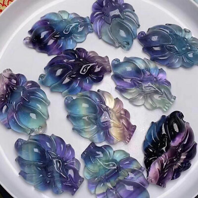 #ad Natural Rainbow Fluorite Carved Nine Tailed Fox Crystal Pendant Healing Stone $7.22