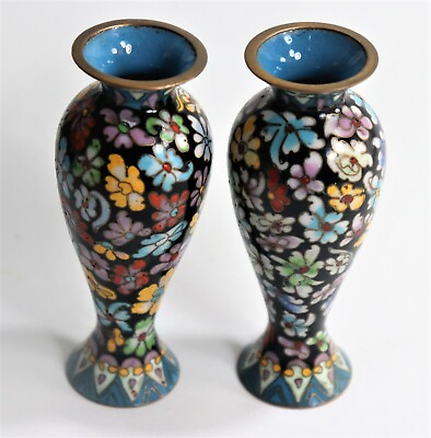 #ad Cloisonné vases with flower decoration $50.00
