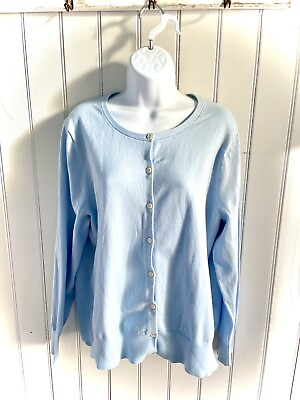 #ad Lands End Cardigan Sz XL Lt Blue Cotton Blend Fine Knit Button Crewneck Sweater $23.44