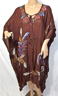 #ad Just Love Women Plus Free One Size Brown Floral Sequin Caftan Dress Tunic Gypsy $26.40