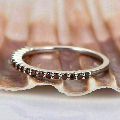#ad 0.60Ct Round Cut Lab Created Red Diamond 14k White Gold Wedding Bridal Band Ring $191.20