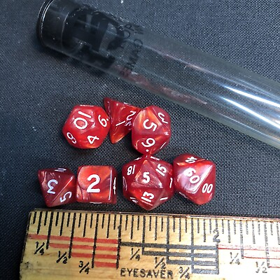 #ad Koplow Mini 10mm Marbelized Ruby Red w White Dice Polyhedral 7 Die Set VTG DND $11.99