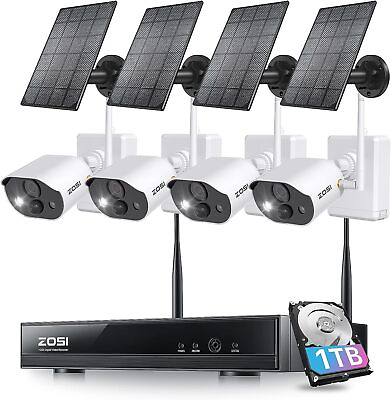 #ad ZOSI 8CH 3MP Solar Powered Battery Wireless Security Camera System 1TB Audio $279.99