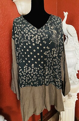 #ad Dark Green Brown Boho Ladies Dress Tunic Sz.XL From Indonesia $20.00