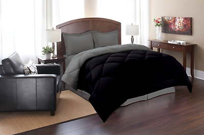 #ad Reversible 3pc Comforter Set Full Queen Black Gray $20.00