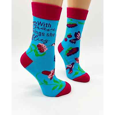 #ad With Brave Wings Women#x27;s Crew Socks Size 9 11 Fabdaz Colorful Positive Fashion $11.95