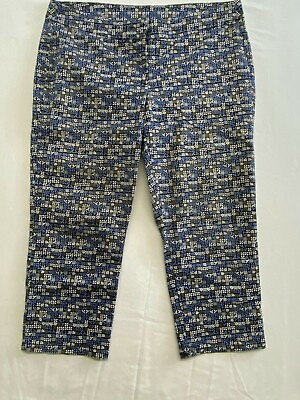 #ad Denver Hayes Mia Cropped Pants Women#x27;s Size 12 Mid Rise Stretch Blue Floral $8.79