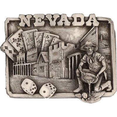 #ad Nevada Las Vegas Southwest Miner Gold Panning Prospector Vintage Belt Buckle $33.00