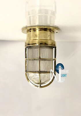 #ad Marine Vintage Original Brass Metal Retro Post Mounted Bulkhead Ceiling Light $130.00
