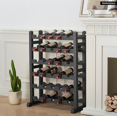 #ad 6 Tier 30 Bottle HDPE Wine Rack Wine Cellar Wine Kitchen Shelf Display Dark Gray $63.99