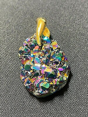 #ad Titanium Rainbow Aura Quartz Crystal Druze Gemstone Necklace Pendant Specimen001 $39.00