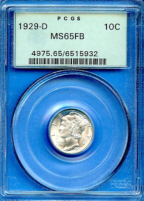 #ad 1929 D PCGS MS65FB Mercury Dime 10c US Mint Silver Coin 1929 D MS 65 FB OGH $434.95