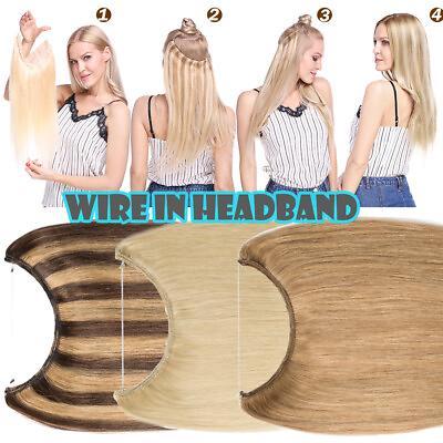 #ad Hidden Secret Wire in Weft One Piece THICK Human Hair Extensions Headband BLONDE $87.49