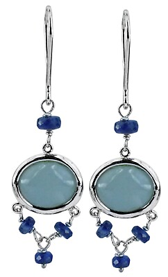 #ad Milky Aqua Gemstone Drop Dangle Blue Earrings 14k White Gold Indian Jewelry $383.35
