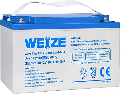 #ad WEIZE 12V 100AH Deep Cycle Gel Battery Rechargeable for Solar Wind RV Camping $179.99
