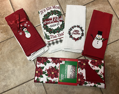#ad 6 pc Linen Set Christmas Kitchen Towels 5 Dish Drying Mat 1 Set A S27 $16.09