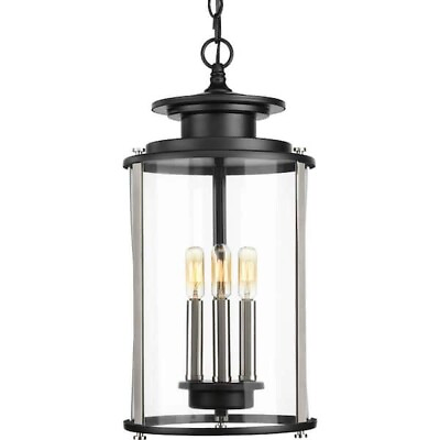 #ad 3 Light Matte Black Clear Glass New Traditional Outdoor Hanging Lantern Light $129.99