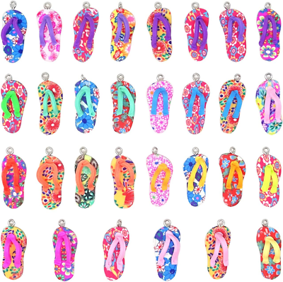 #ad 30PCS Colorful Mini Flip Flop Charms Pendant Polymer Clay Slippers Charms Mini C $7.99