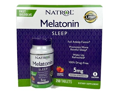#ad Natrol MELATONIN 5mg 250 Fast Dissolve Tablets *Sleep Aid Strawberry Flavor* $15.54