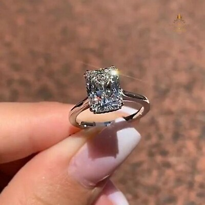 #ad Solitaire Moissanite Engagement Ring 2 Carat Radiant Cut Solid 14K White Gold $230.55
