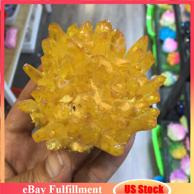 #ad 120g Natural Yellow Aura Titanium Quartz Cluster Energy Crystal Point Specimens $12.64