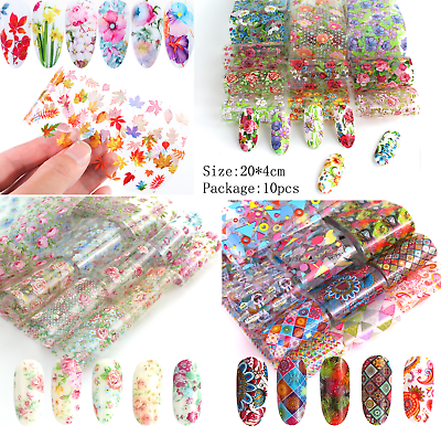 #ad 10Pcs Nail Art Foil Stickers Flower Pattern Transfer Decals Decoration Tips NS46 $2.95