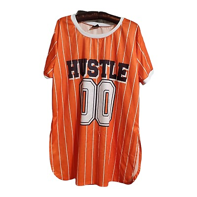 #ad Hustle Women#x27;s Jersey Plus Size Top Orange 2X Side Slits Striped Shirt $5.99