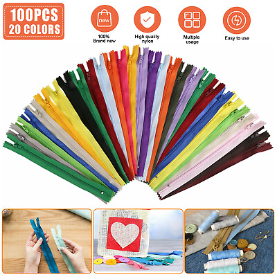 #ad 100Pcs 9quot; Nylon Coil Zippers Bulk for Sewing Tailor DIY Craft Assorted 20 Colors $16.98