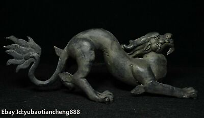 #ad Chinese FengShui Old Bronze Wealth Chi Dragon Loong Dragons Animal Beast Statue $196.08