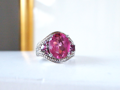 #ad Sterling Silver 925 Pink Topaz Doublet Rhodolite Garnet Ring Size 7 $55.00