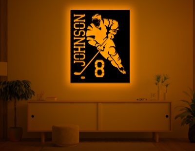 #ad Custom Hockey Led Sign Custom Ice Hockey Wall Art Hockey Player Sign $135.99