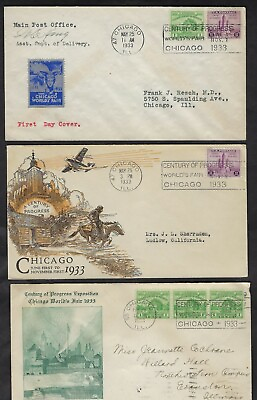#ad US 1933 CENTURY OF PROGRESS CHICAGO EXHIBITION 3 COVERS WITH FDC $69.99