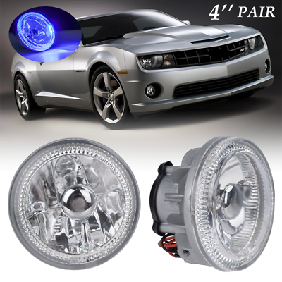#ad 4quot; Inch Universal Round Chrome Housing Clear Lens Fog Lights Switch Blue LED $29.99