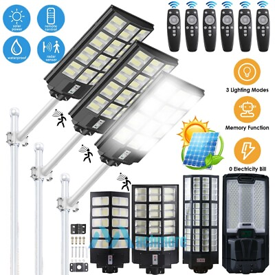 #ad 2000W 9900000000lm Commercial Solar Street Light PIR Road Lamp 3 Modes IP67Pole $84.83