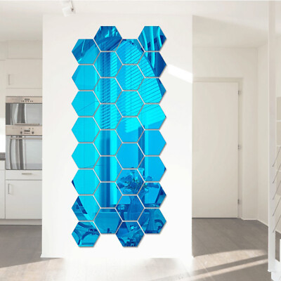 #ad 12Pcs Hexagonal Frame Stereoscopic Mirror Wall Sticker DecorationATN8 ❤TH $7.19