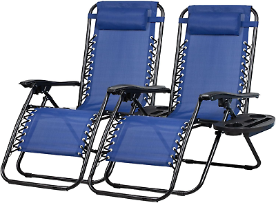 #ad Nazhura Set of 2 Relaxing Recliners Patio Chairs Adjustable Steel Mesh Zero Grav $124.99