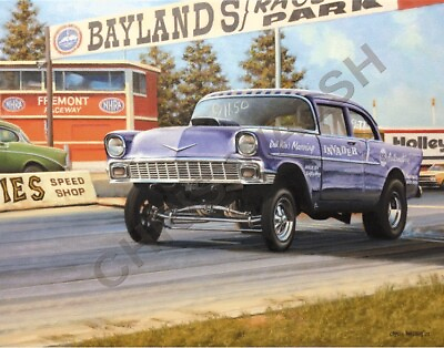 #ad Drag Racing action prints Del Rio amp; Manning 56 Chev C G at Fremont. $20.00