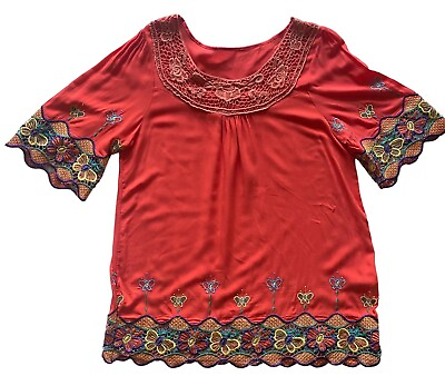 #ad Womens Colorful Lace Floral Butterfly Embroidered Blouse One Size From Mexico $15.29
