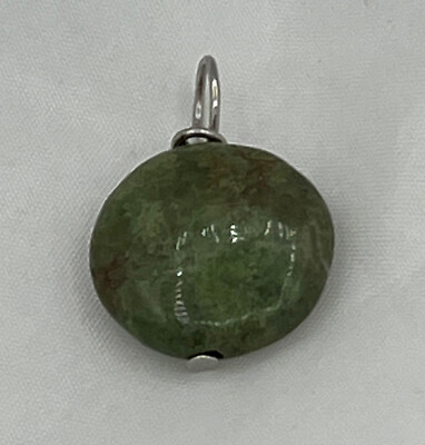 #ad Natural Green Opal Gemstone Small Puffed Disk Pendant $9.99